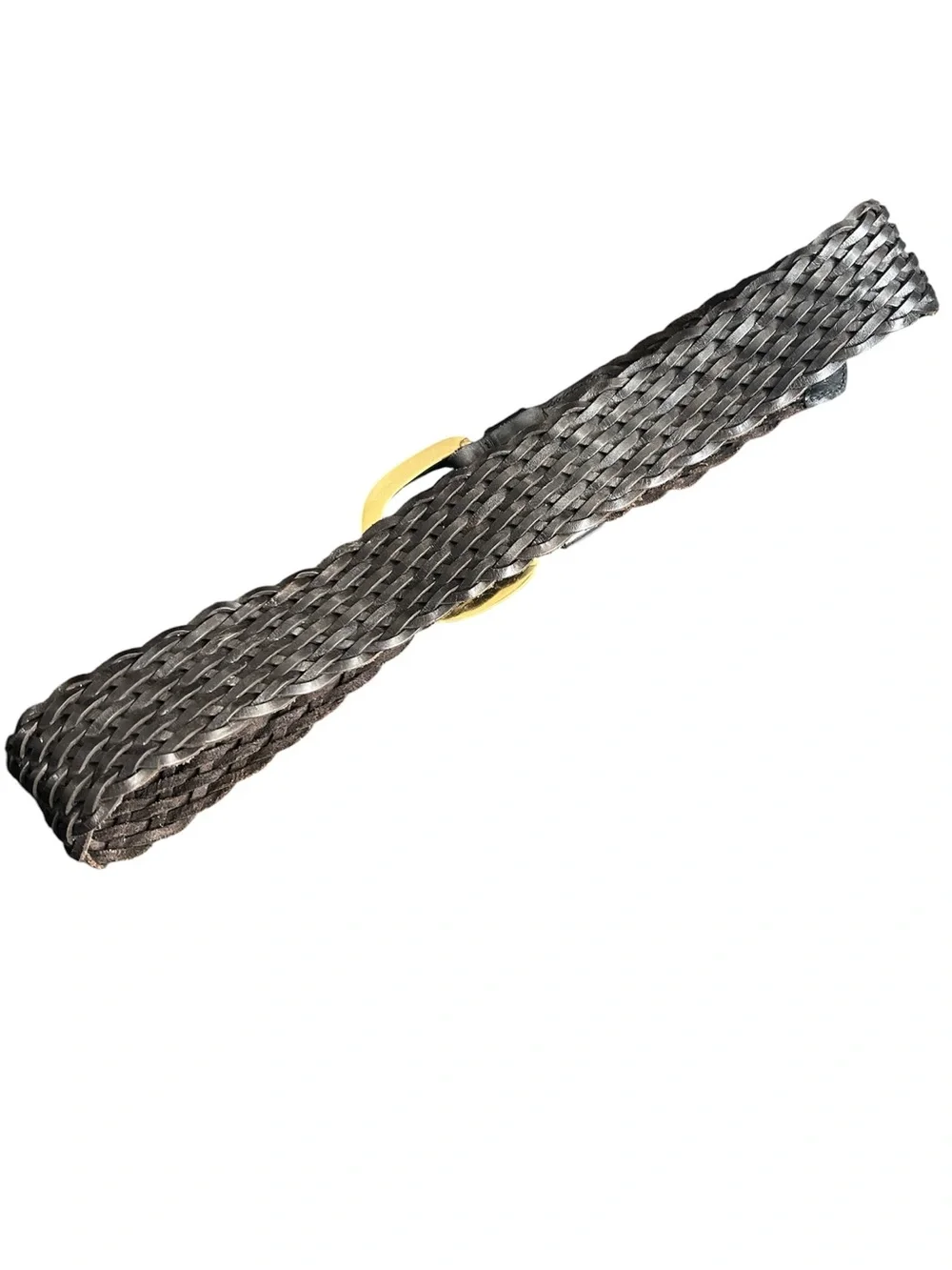 Liz Claiborne Black Braided Leather Belt with Gold Buckle Medium